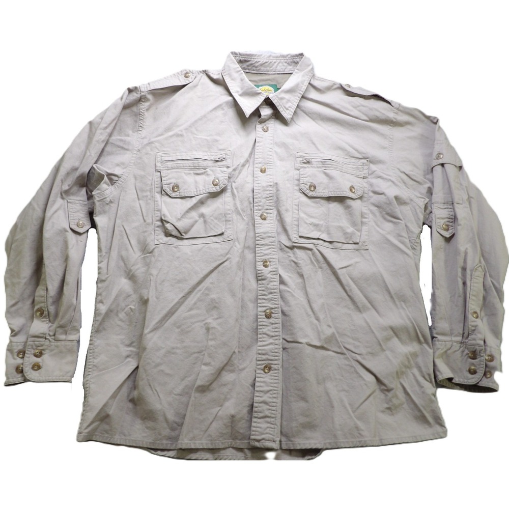 VTG 90s Cabela's Safari Shirt Men XL Regular Tan Cotton Utility Roll Tab Chest